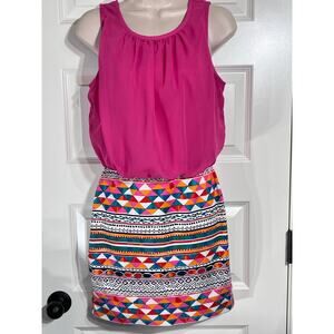 Ruby Rox Pink with Geometric Print Dress, Women's Size M